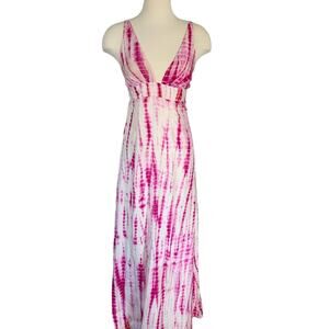 NWOT Silky Pink & White Tie Dye Maxi Sleeveless Summer Dress Size  4